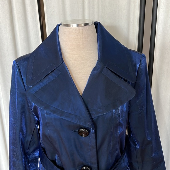 Hillary Radley New York Iridescent Cobalt Blue Trench Coat with Belt Size Small - Picture 1 of 16